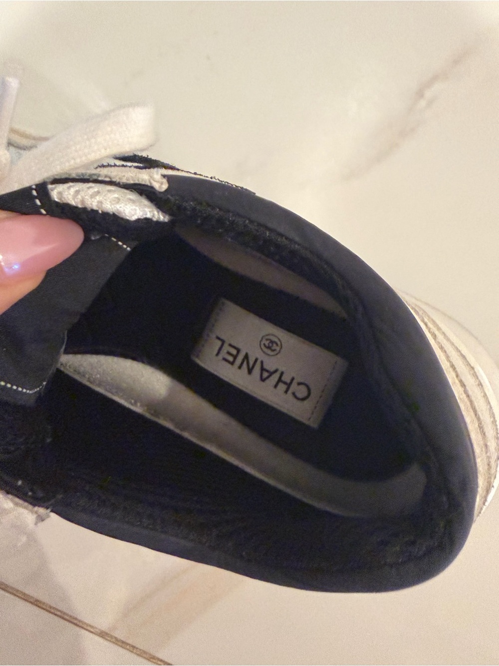 CHANEL Cream & Black Logo Chunky Sneakers - Picture 8 of 9